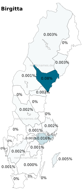 Swedish Regional Distribution for Birgitta (f)