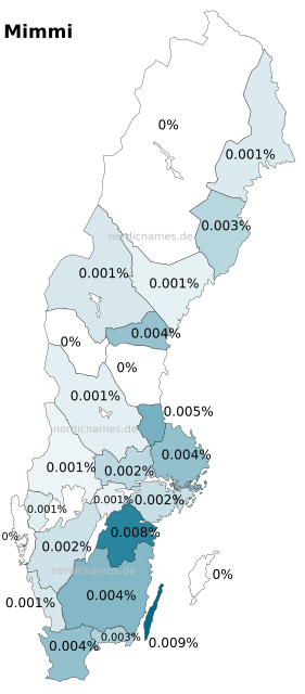 Swedish Regional Distribution for Mimmi (f)