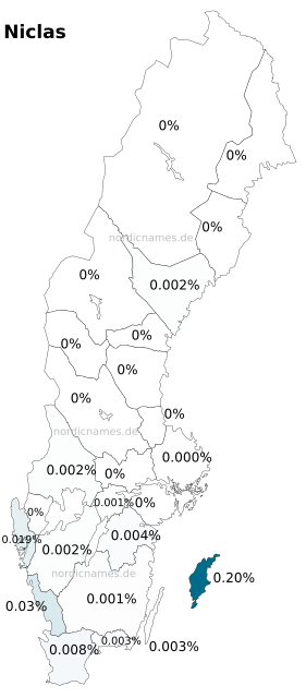 Swedish Regional Distribution for Niclas (m)