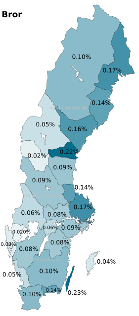 Swedish Regional Distribution for Bror (m)