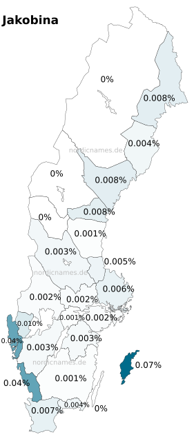 Swedish Regional Distribution for Jakobina (f)
