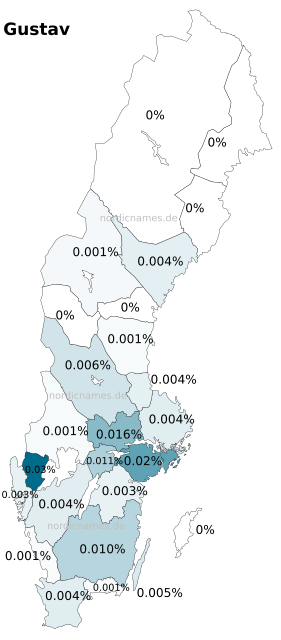 Swedish Regional Distribution for Gustav (m)