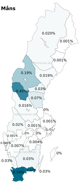 Swedish Regional Distribution for Måns (m)