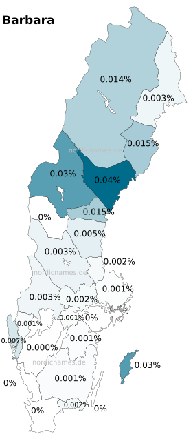 Swedish Regional Distribution for Barbara (f)