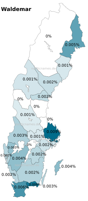 Swedish Regional Distribution for Waldemar (m)