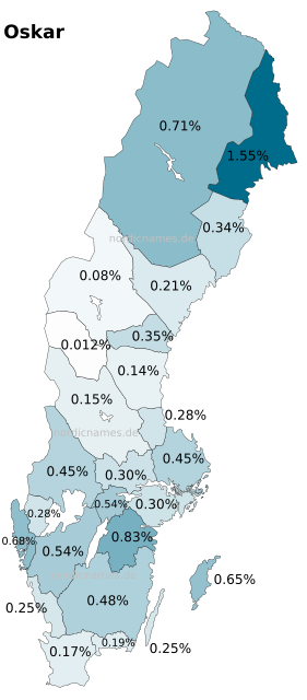 Swedish Regional Distribution for Oskar (m)