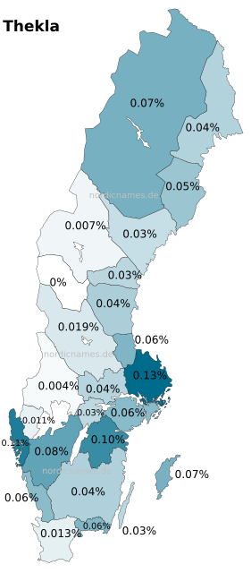 Swedish Regional Distribution for Thekla (f)