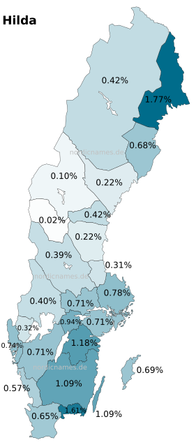 Swedish Regional Distribution for Hilda (f)