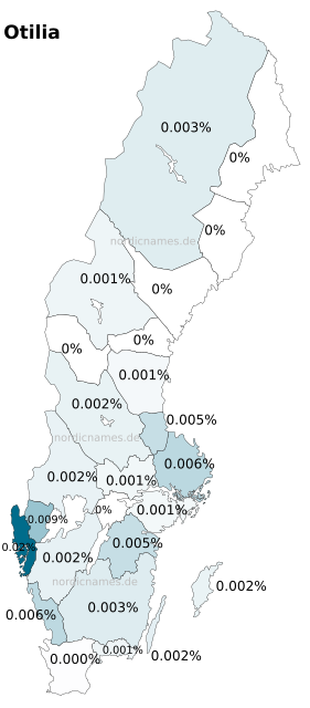 Swedish Regional Distribution for Otilia (f)