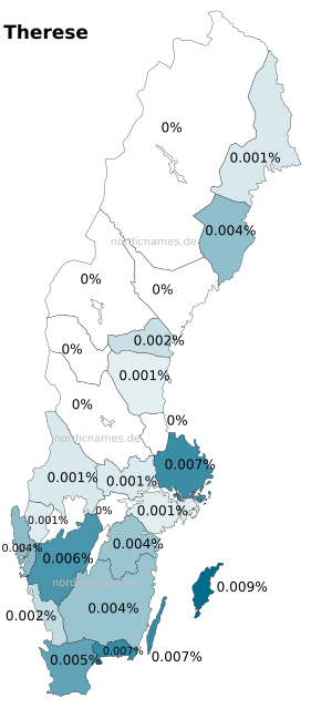 Swedish Regional Distribution for Therese (f)