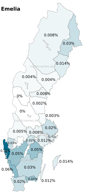 Swedish Regional Distribution for Emelia (f)