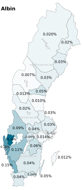 Swedish Regional Distribution for Albin (m)