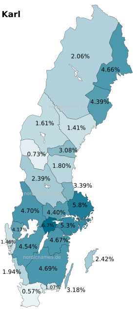 Swedish Regional Distribution for Karl (m)