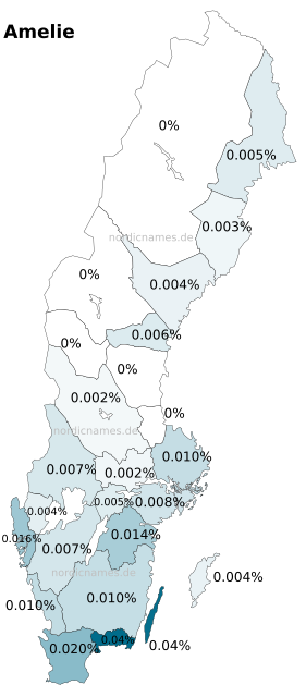 Swedish Regional Distribution for Amelie (f)
