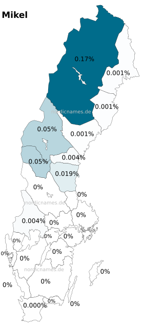 Swedish Regional Distribution for Mikel (m)