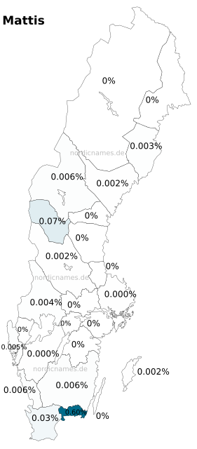 Swedish Regional Distribution for Mattis (m)