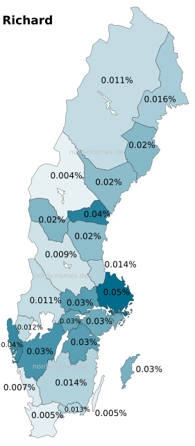 Swedish Regional Distribution for Richard (m)
