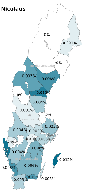 Swedish Regional Distribution for Nicolaus (m)
