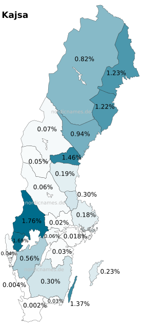 Swedish Regional Distribution for Kajsa (f)
