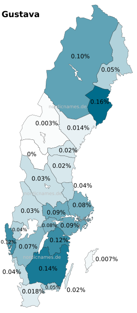 Swedish Regional Distribution for Gustava (f)