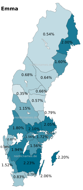 Swedish Regional Distribution for Emma (f)