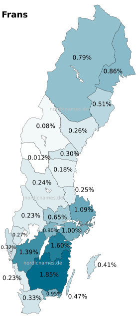 Swedish Regional Distribution for Frans (m)