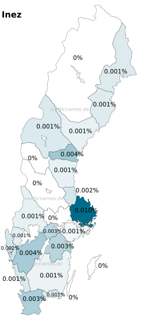 Swedish Regional Distribution for Inez (f)