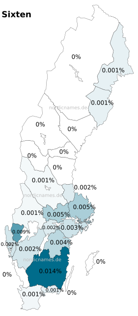 Swedish Regional Distribution for Sixten (m)