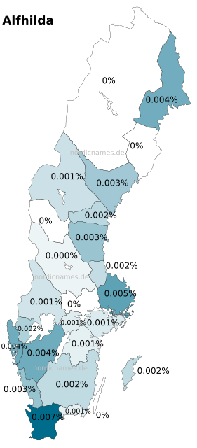 Swedish Regional Distribution for Alfhilda (f)