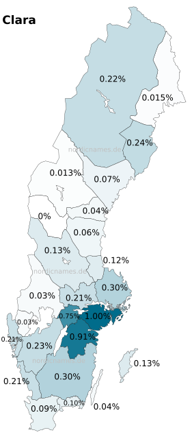 Swedish Regional Distribution for Clara (f)