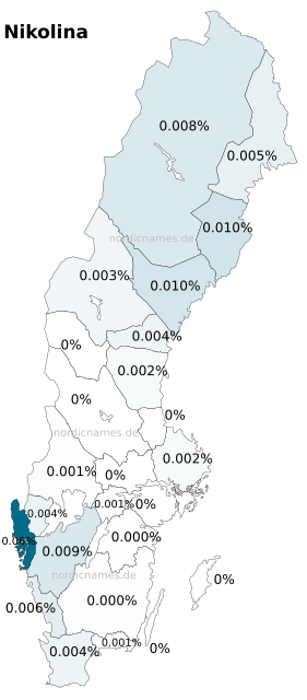 Swedish Regional Distribution for Nikolina (f)