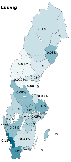 Swedish Regional Distribution for Ludvig (m)