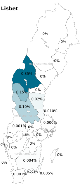 Swedish Regional Distribution for Lisbet (f)