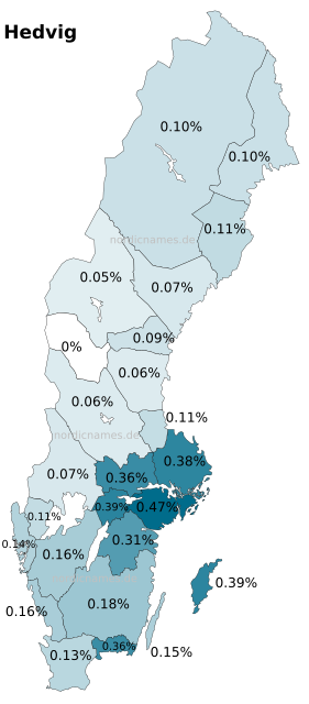 Swedish Regional Distribution for Hedvig (f)