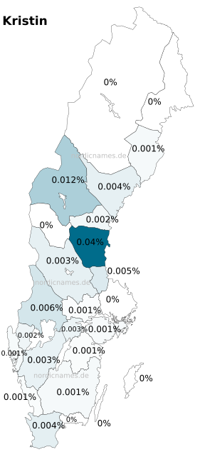 Swedish Regional Distribution for Kristin (f)
