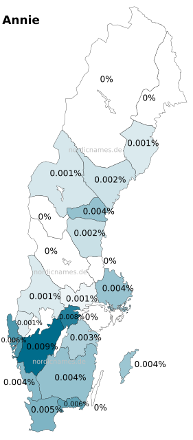 Swedish Regional Distribution for Annie (f)