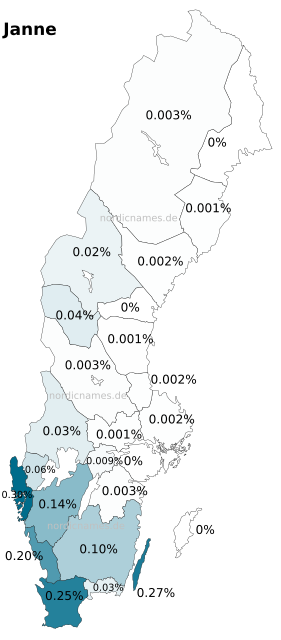 Swedish Regional Distribution for Janne (m)