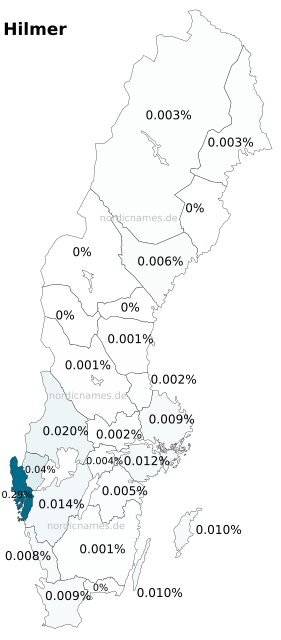 Swedish Regional Distribution for Hilmer (m)