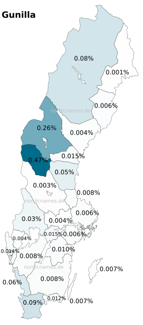 Swedish Regional Distribution for Gunilla (f)