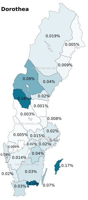 Swedish Regional Distribution for Dorothea (f)