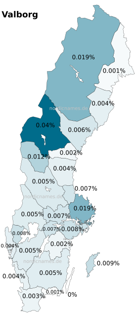 Swedish Regional Distribution for Valborg (f)