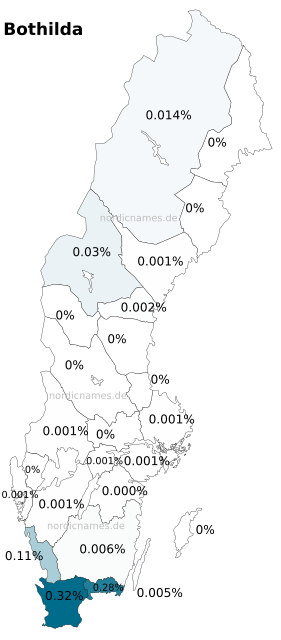 Swedish Regional Distribution for Bothilda (f)