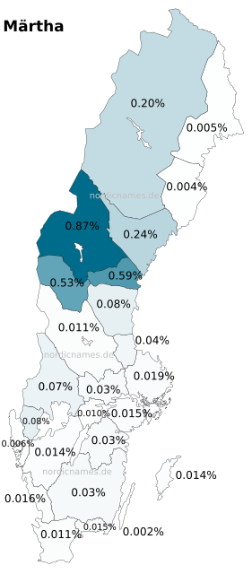 Swedish Regional Distribution for Märtha (f)