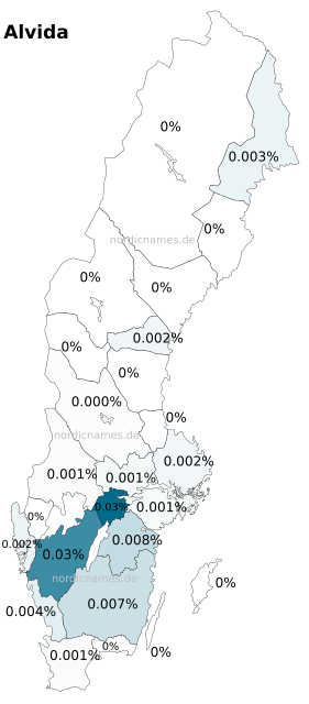 Swedish Regional Distribution for Alvida (f)