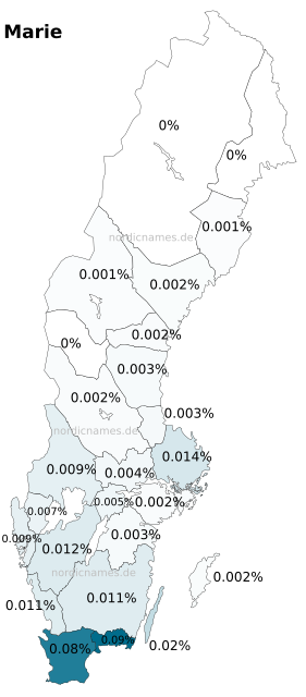 Swedish Regional Distribution for Marie (f)