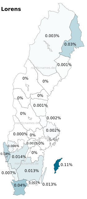 Swedish Regional Distribution for Lorens (m)