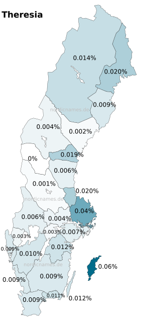 Swedish Regional Distribution for Theresia (f)
