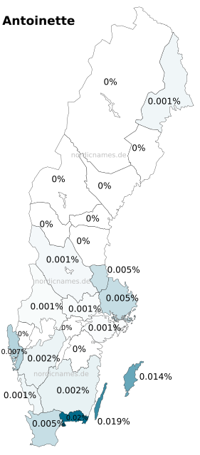 Swedish Regional Distribution for Antoinette (f)