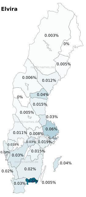 Swedish Regional Distribution for Elvira (f)