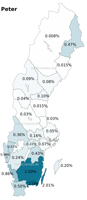 Swedish Regional Distribution for Peter (m)